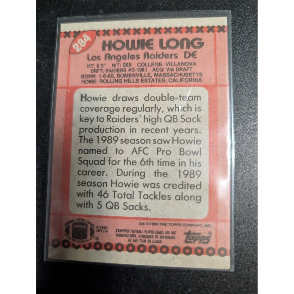 1990 Topps Howie Long #284 Los Angeles Raiders Football Card HOF DE Villanova